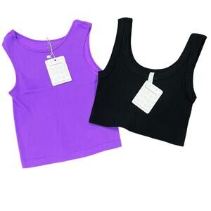 Malibu Sugar Tank Tops Juniors One Size Purple Black Ribbed Seamless Crop Casual